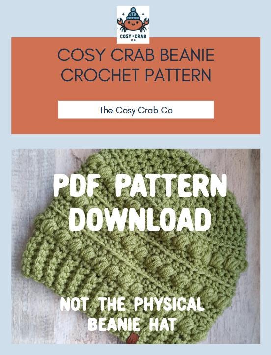 Cosy Beanie Crochet Pattern - Hat - Digital Download - PDF