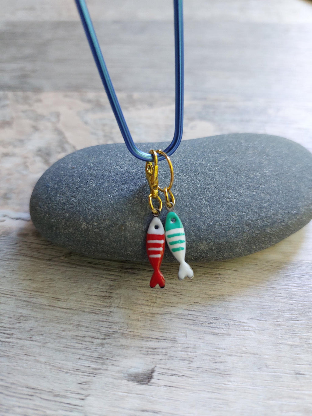 Collection of 3 Coloured Sardine Stitch Markers for Knitting & Crochet | Coastal Ocean Project Keeper Set |