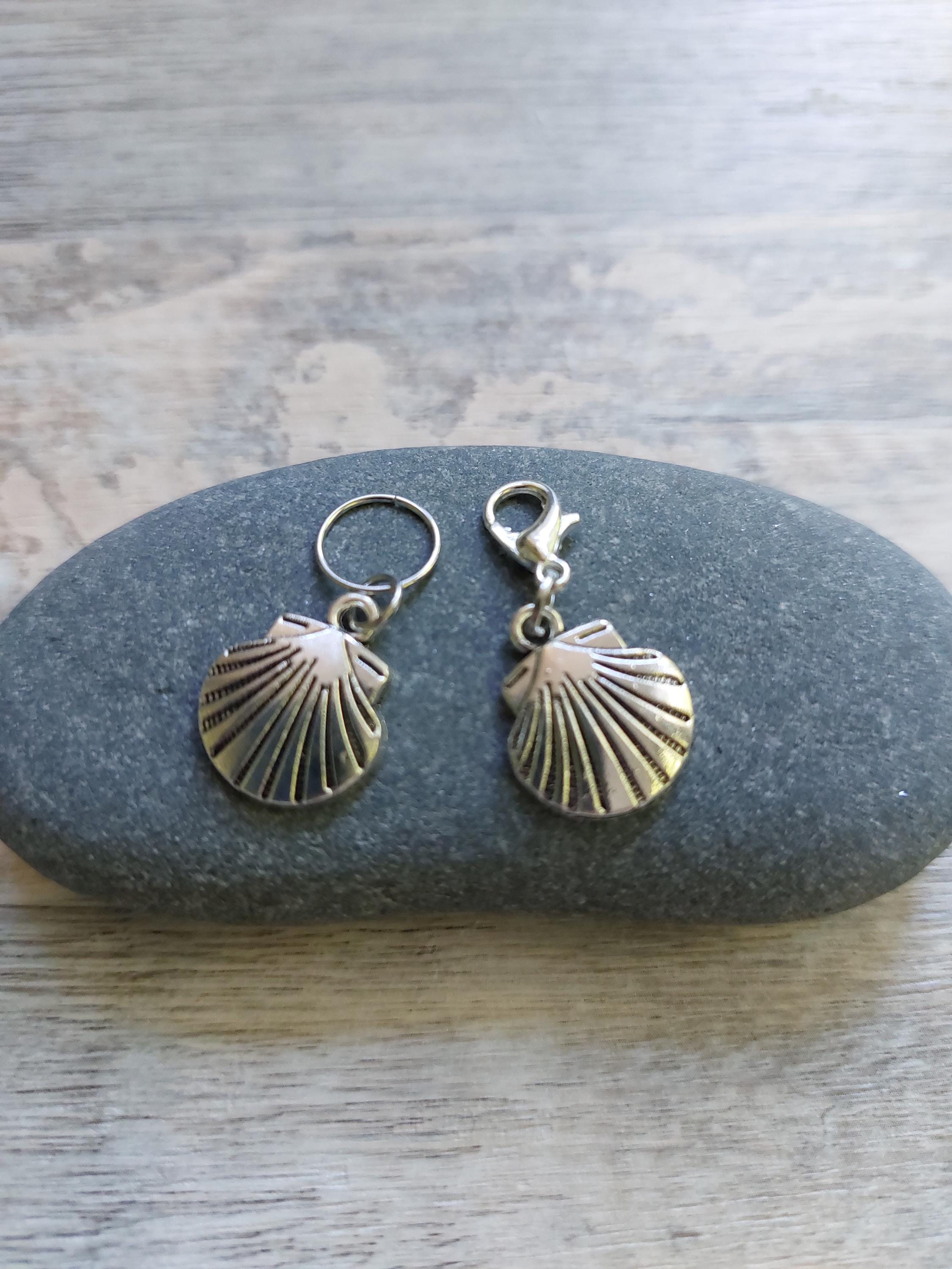 Collection  of 3 Silver Clam Shell Stitch Markers for Knitting & Crochet | Coastal Ocean Project Keeper Set |