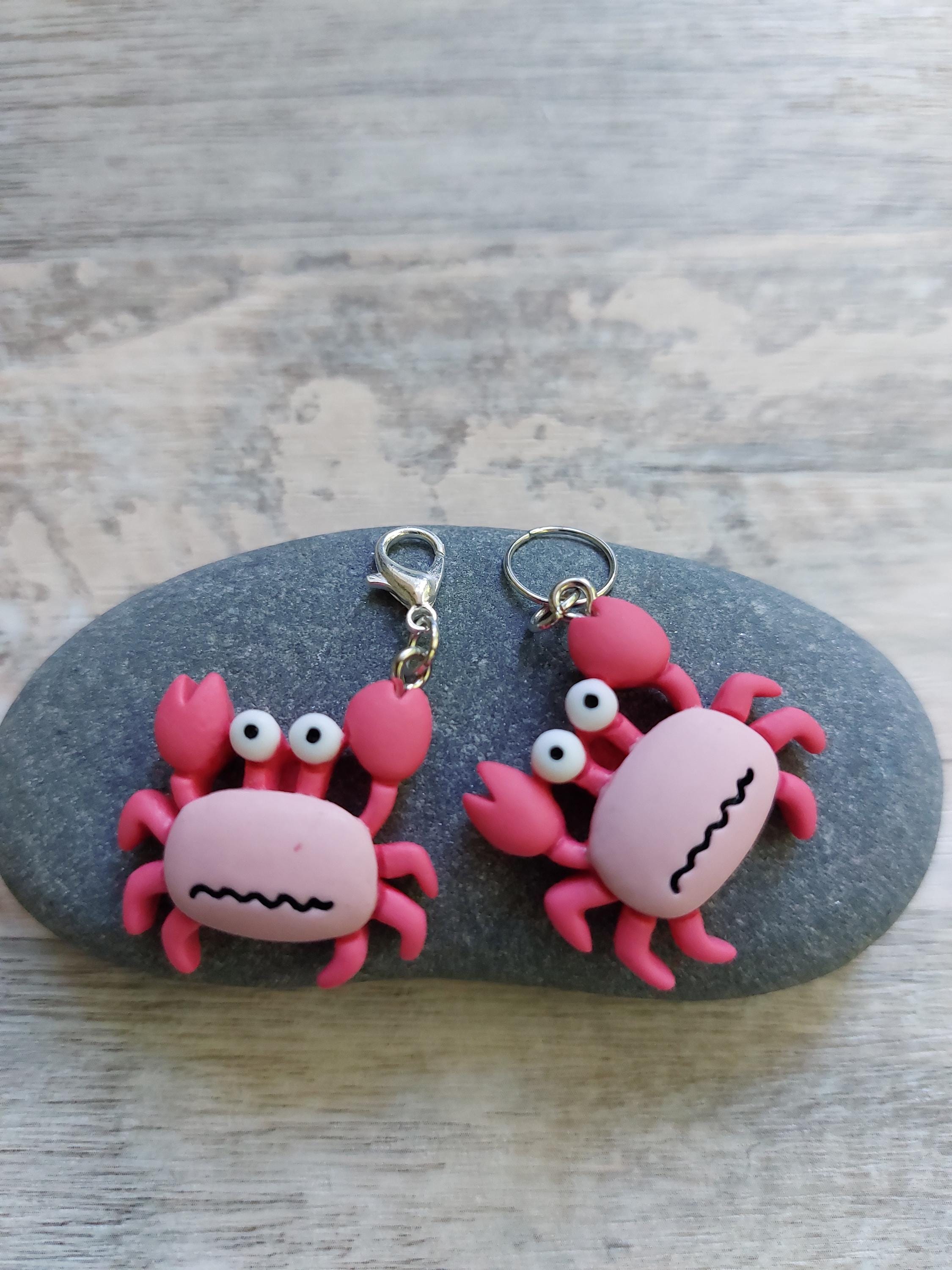 Collection of 5 Pink Crab Stitch Markers for Knitting & Crochet | Coastal Ocean Project Keeper | Cute Beachy Yarn Lover Gift