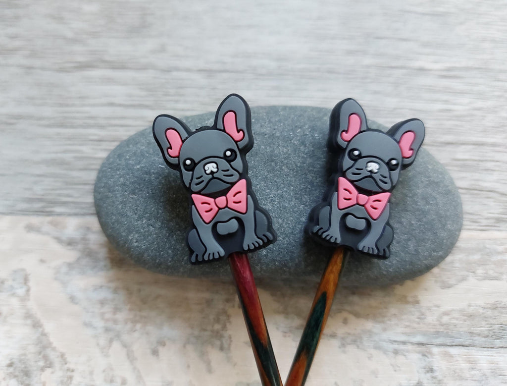 Grey French Bulldog with Pink Bow Tie Stitch Stoppers