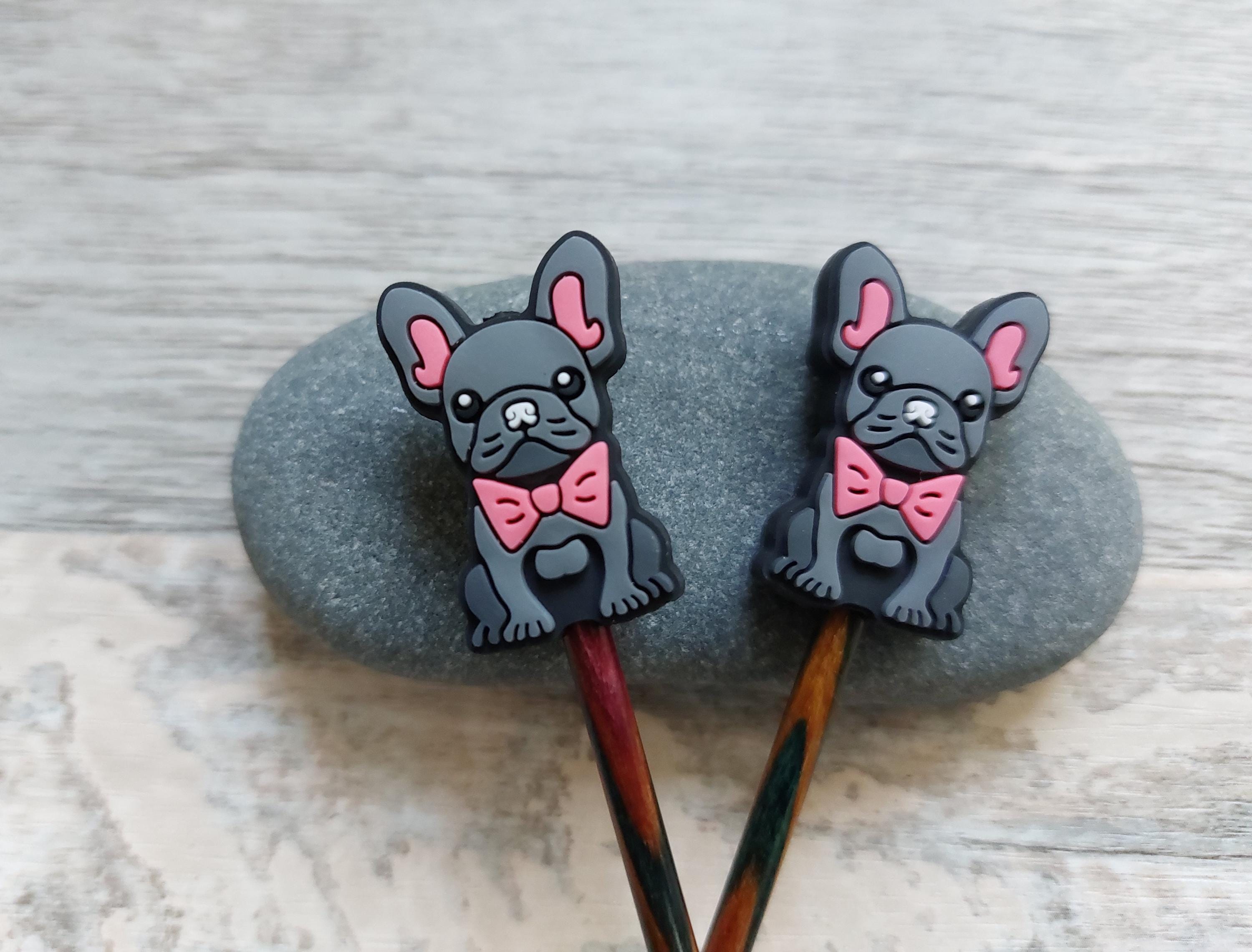 Grey French Bulldog with Pink Bow Tie Stitch Stoppers