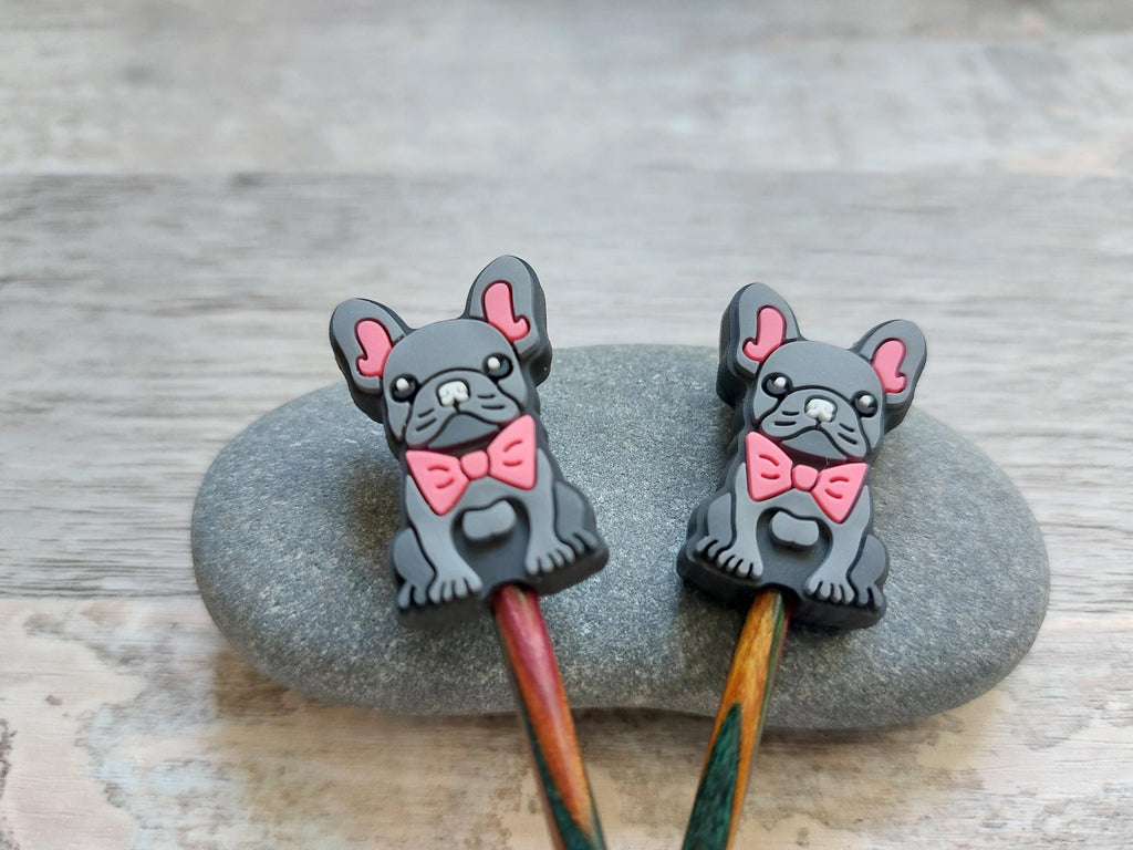 Grey French Bulldog with Pink Bow Tie Stitch Stoppers