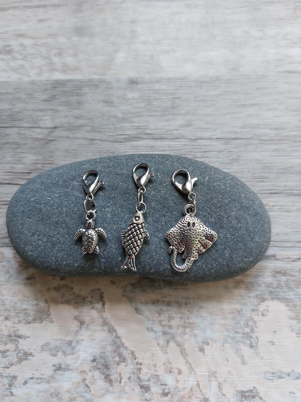 Collection of 3 Ocean Stitch Markers- Turtle, Manta Ray and Fish