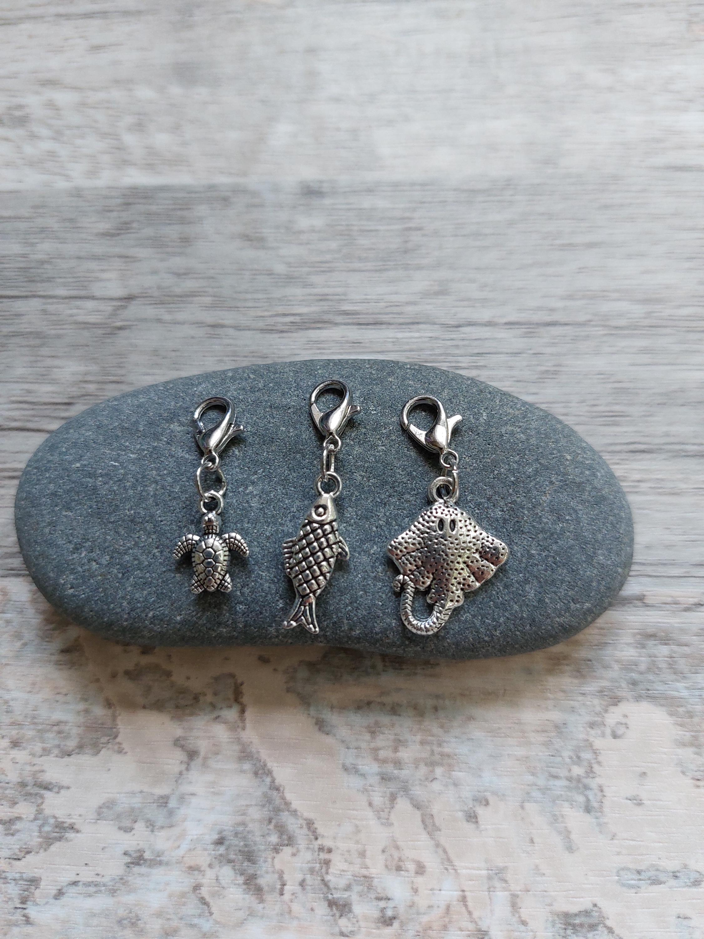 Collection of 3 Ocean Stitch Markers for Knitting and Crochet | Turtle, Manta Ray and Fish | Project Keeper Set | Knitting Notions
