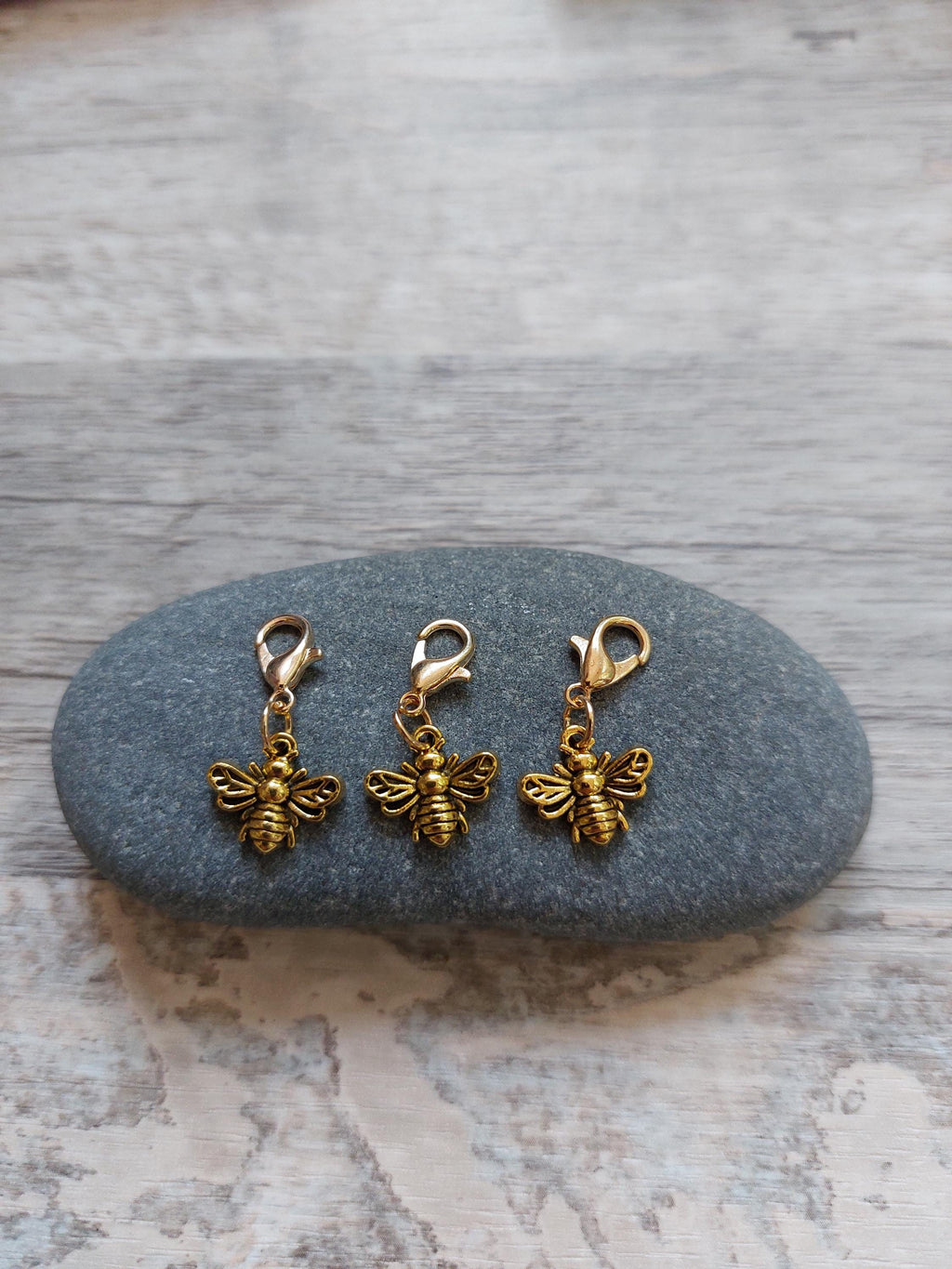 Collection of 3 Golden Bumble Bee Stitch Markers