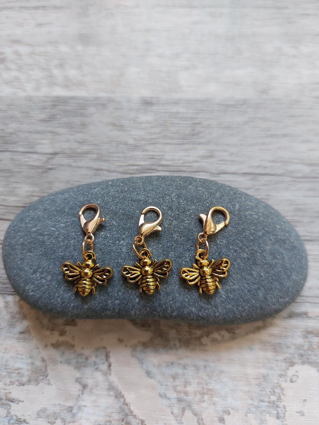 Collection of 3 Golden Bumble Bee Stitch Markers