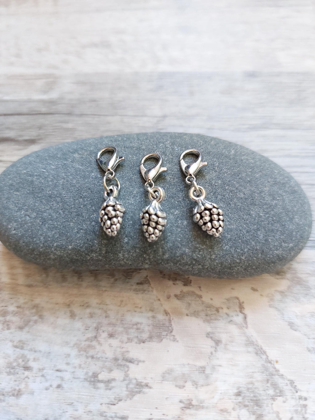 Collection of 3 Mini Pine Cone Stitch Markers for Knitting & Crochet | Woodland Project Keeper Set | Knitting Notions | Yarn Accessories