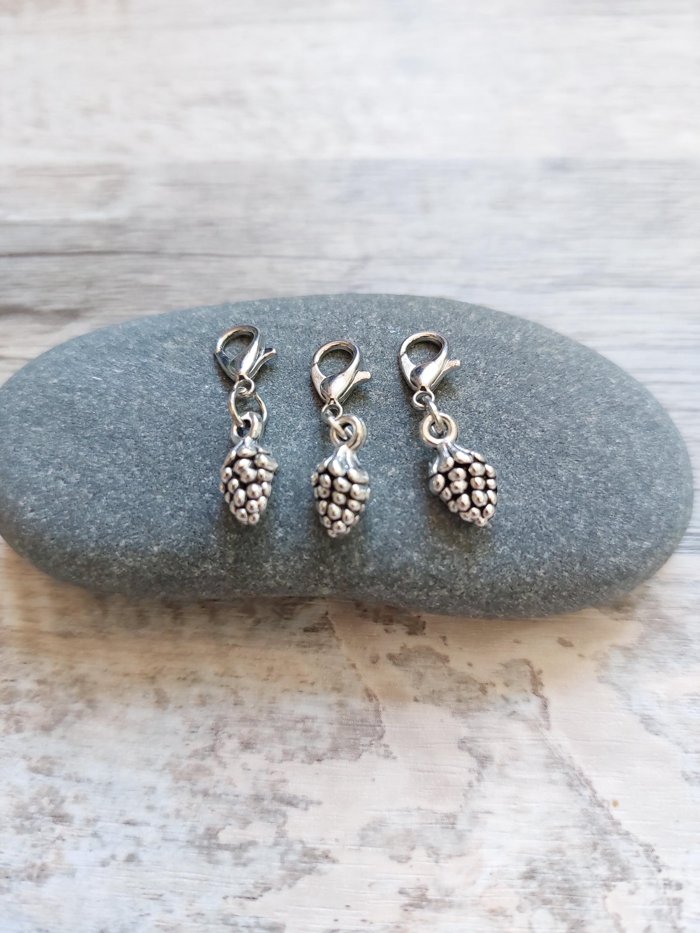 Collection of 3 Mini Pine Cone Stitch Markers for Knitting & Crochet | Woodland Project Keeper Set | Knitting Notions | Yarn Accessories