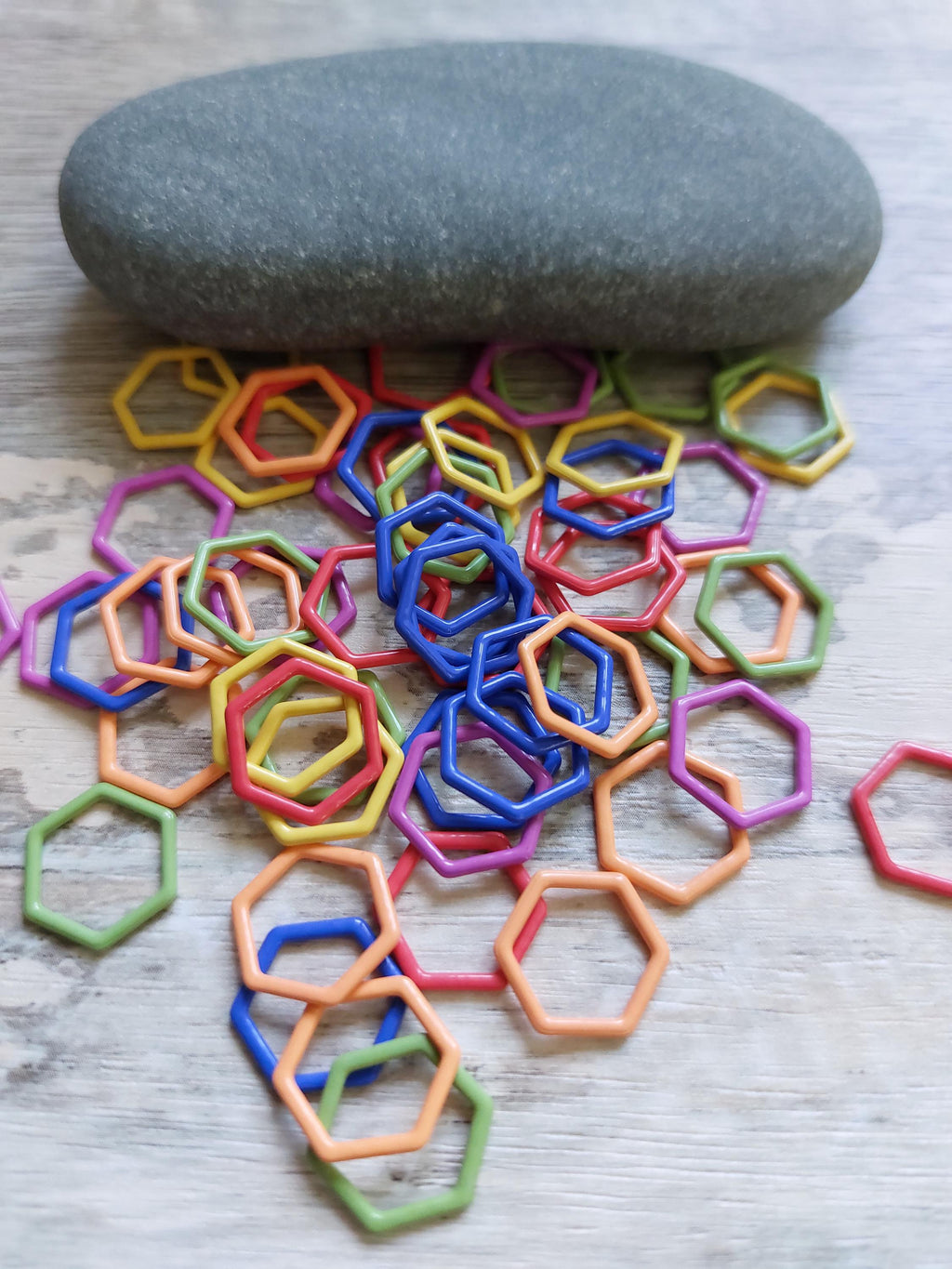 Collection of 5 Metal Hexagon Stitch Markers