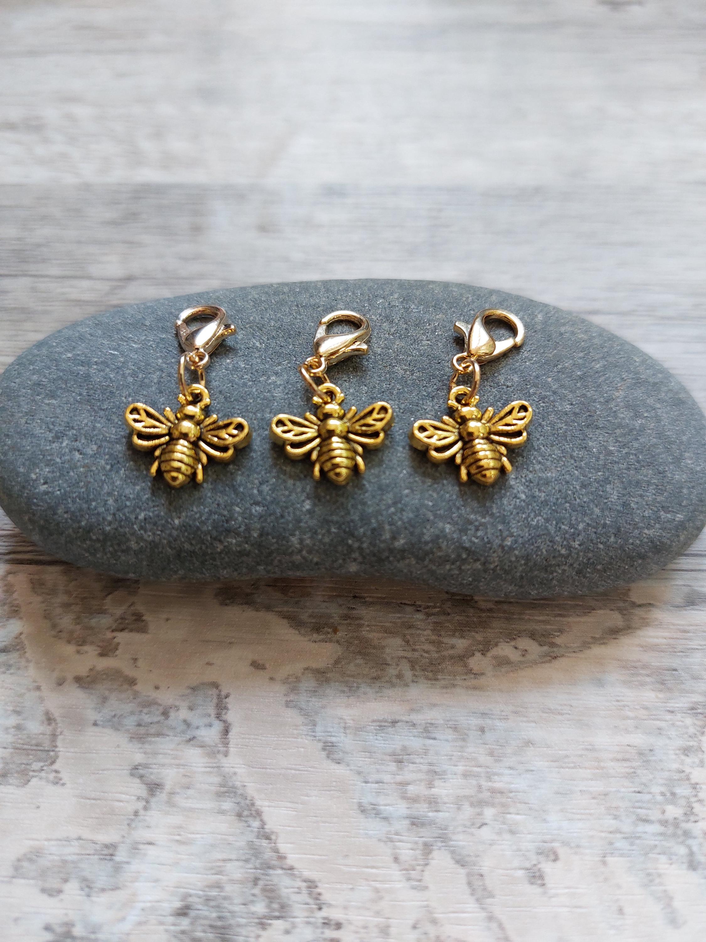 Collection of 3 Golden Bumble Bee Stitch Markers