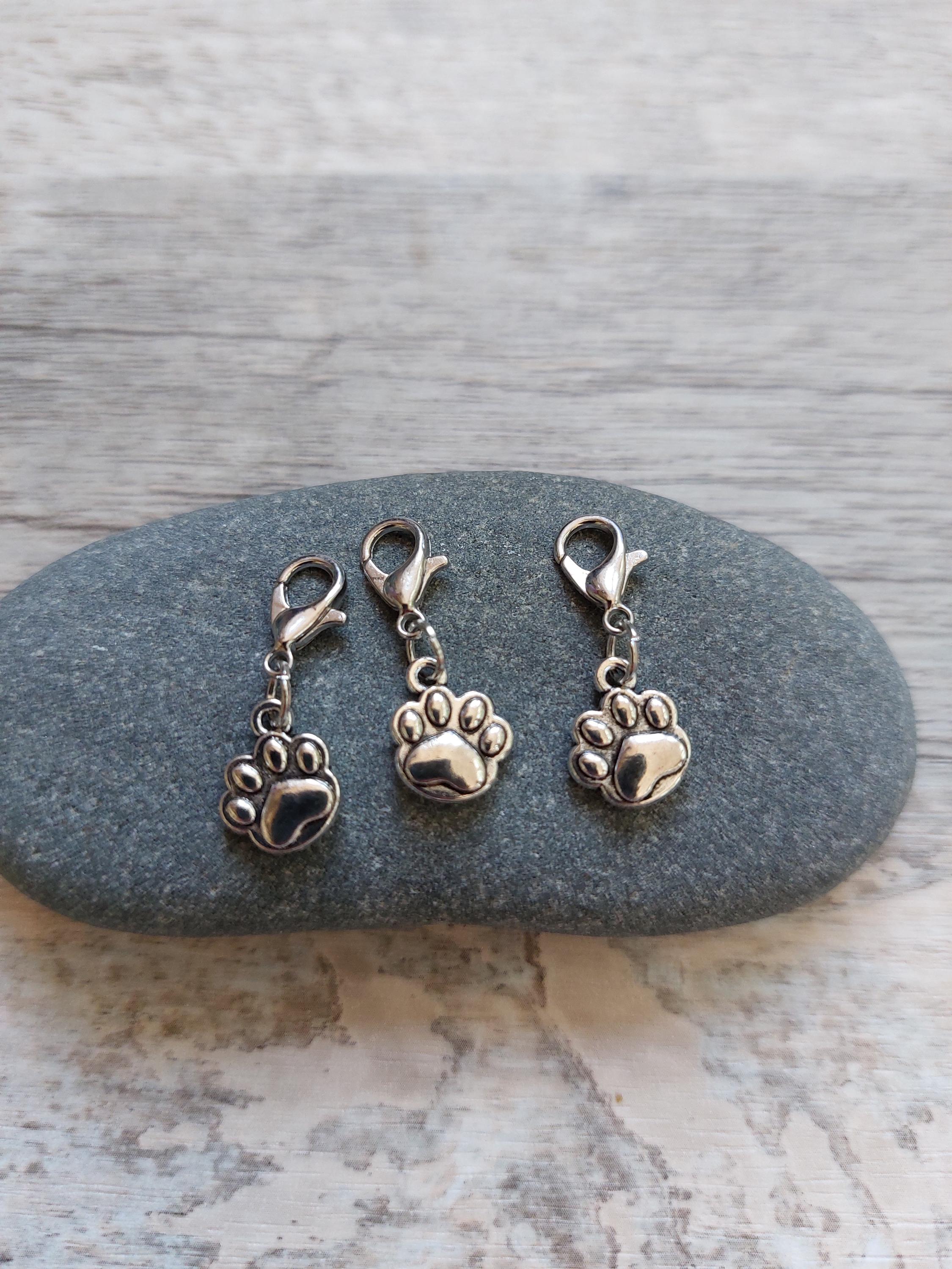 Collection of 3 Paw Print Stitch Markers for Knitting & Crochet | Cat, Dog, or Bear | Project Keeper Set | Knitting Notions | Yarn Accessory