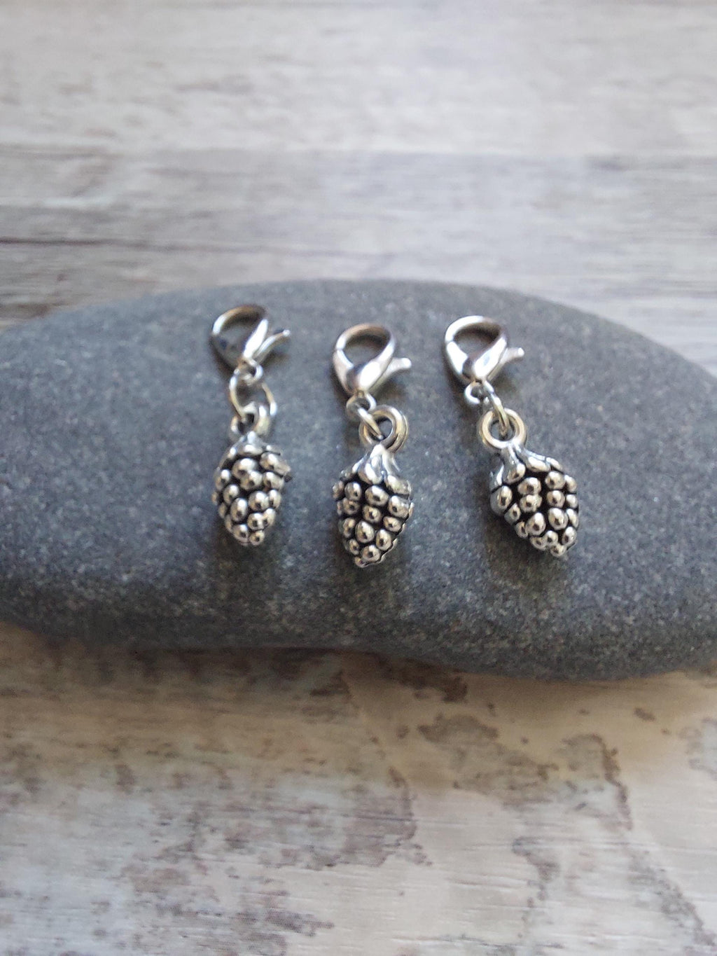 Collection of 3 Mini Pine Cone Stitch Markers for Knitting & Crochet | Woodland Project Keeper Set | Knitting Notions | Yarn Accessories