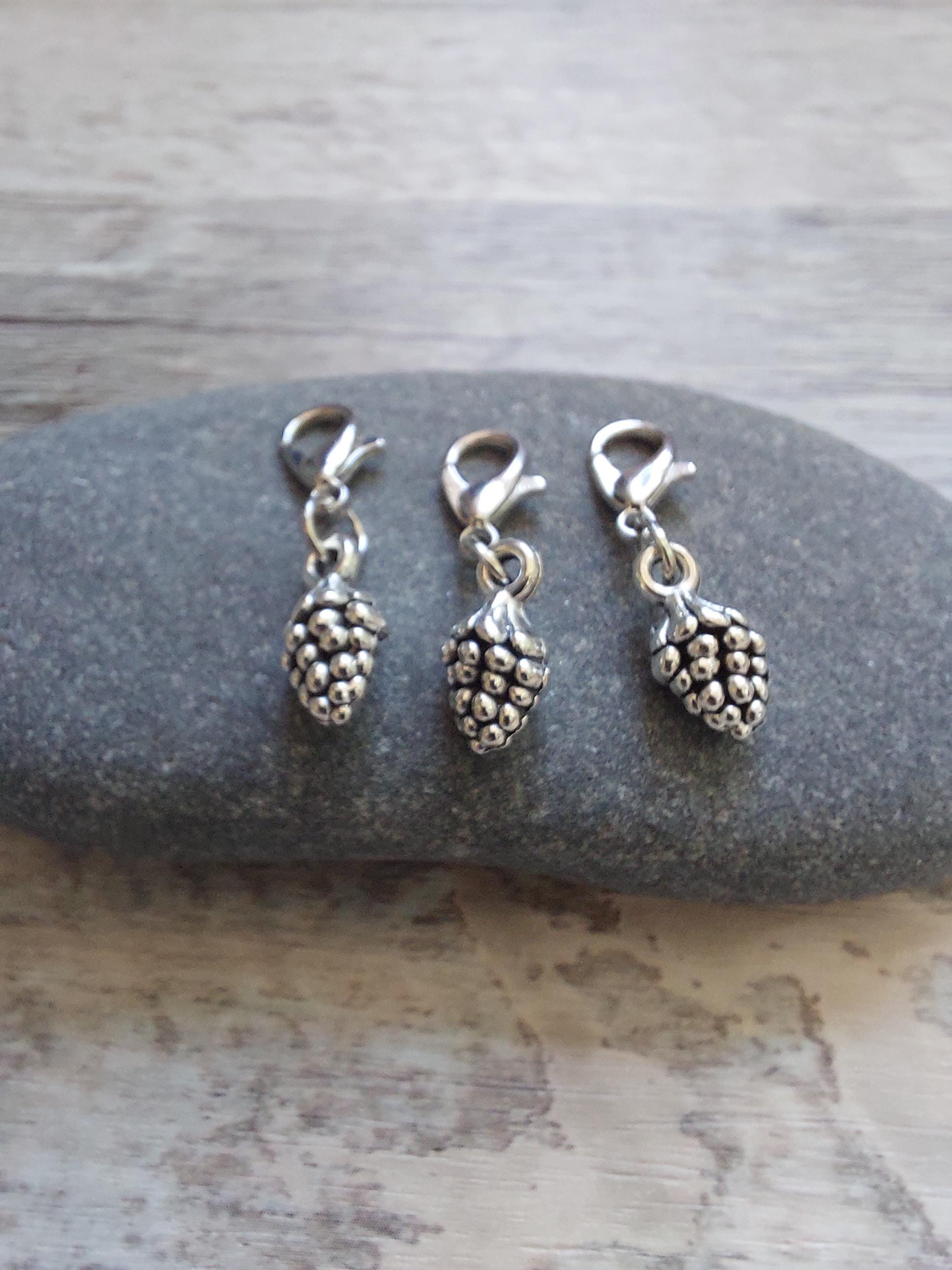 Collection of 3 Mini Pine Cone Stitch Markers for Knitting & Crochet | Woodland Project Keeper Set | Knitting Notions | Yarn Accessories