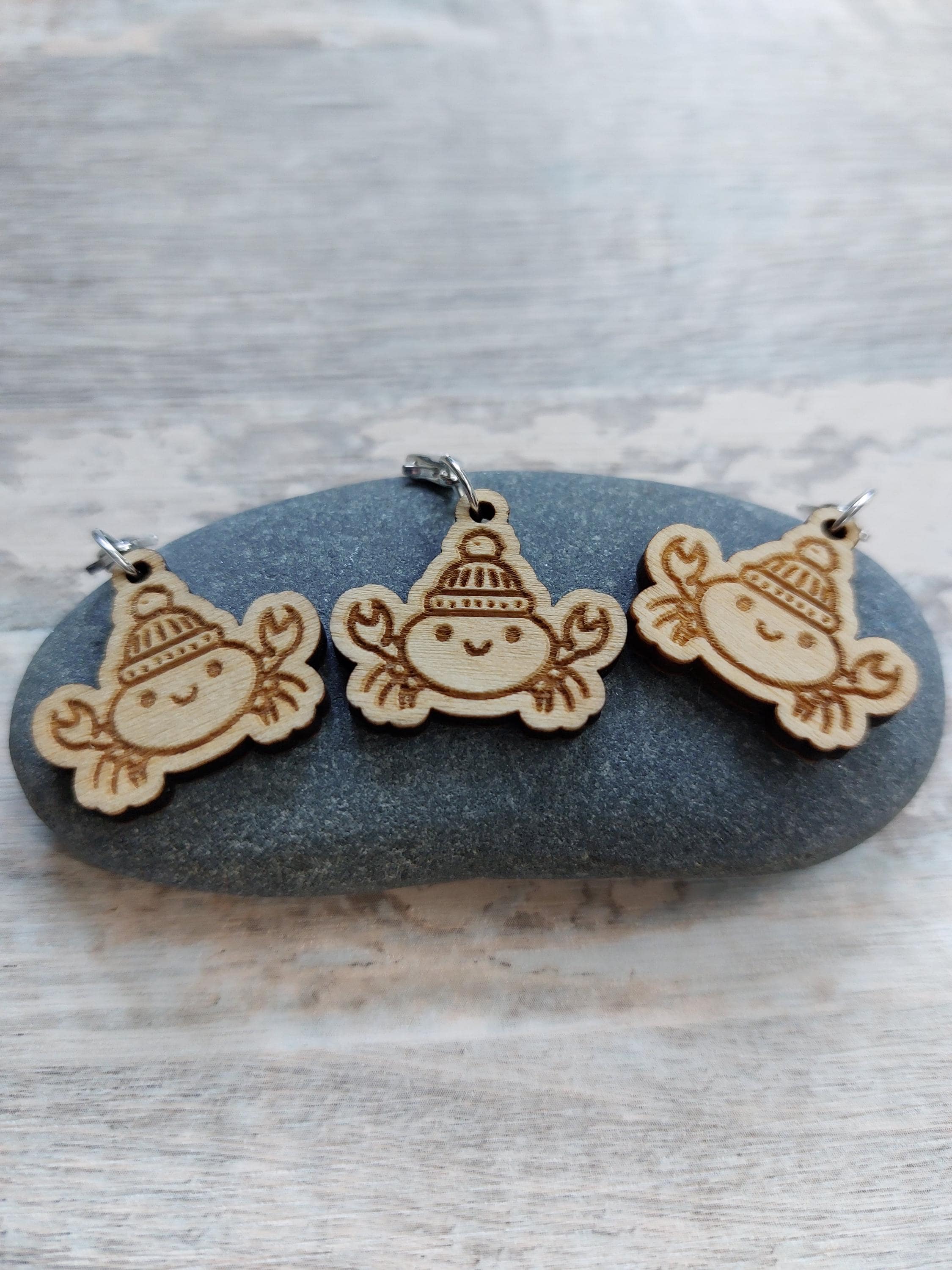 Collection of 3  Exclusive Wooden Cosy Crab Stitch Marker