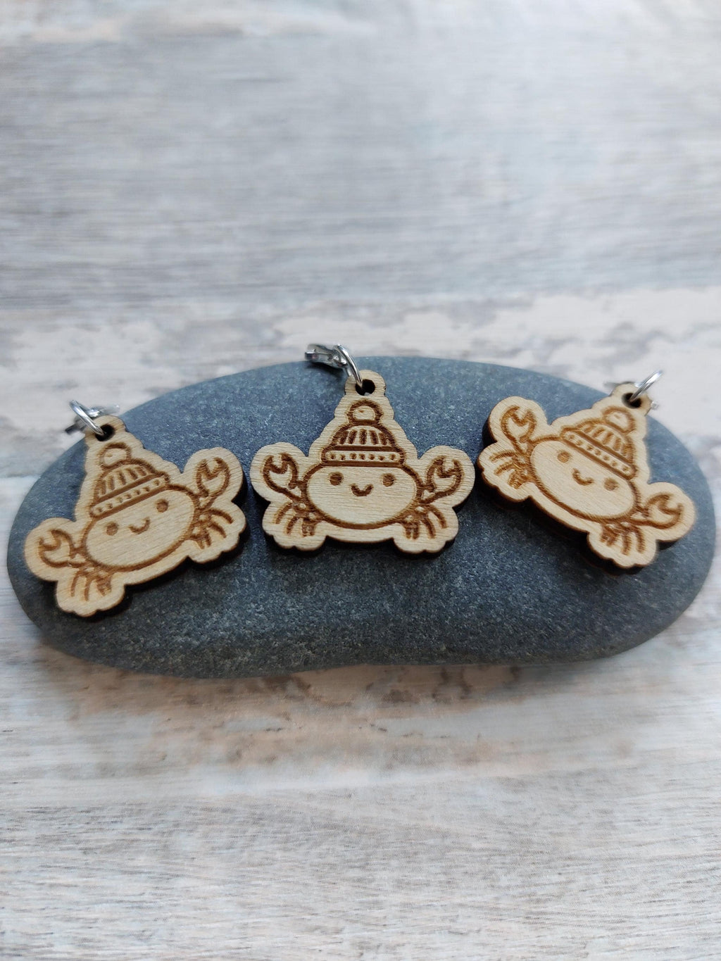 Collection of 3 Original Wooden Cosy Crab Stitch Marker | Handcrafted Knitting & Crochet Accessory | Unique Yarn Project Keeper