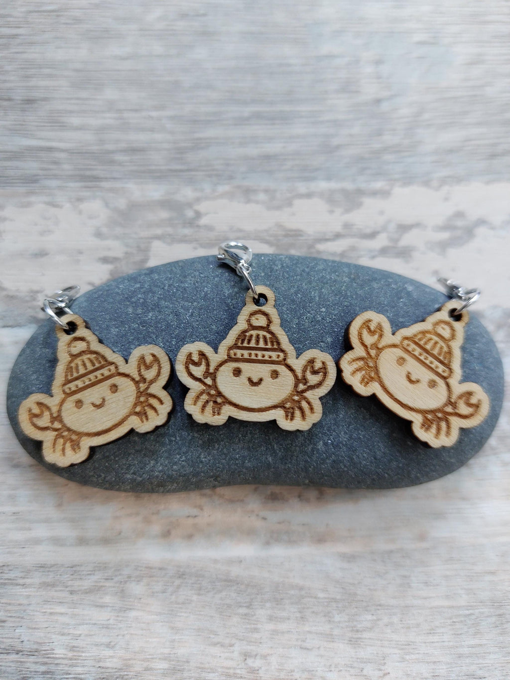 Collection of 3  Exclusive Wooden Cosy Crab Stitch Marker