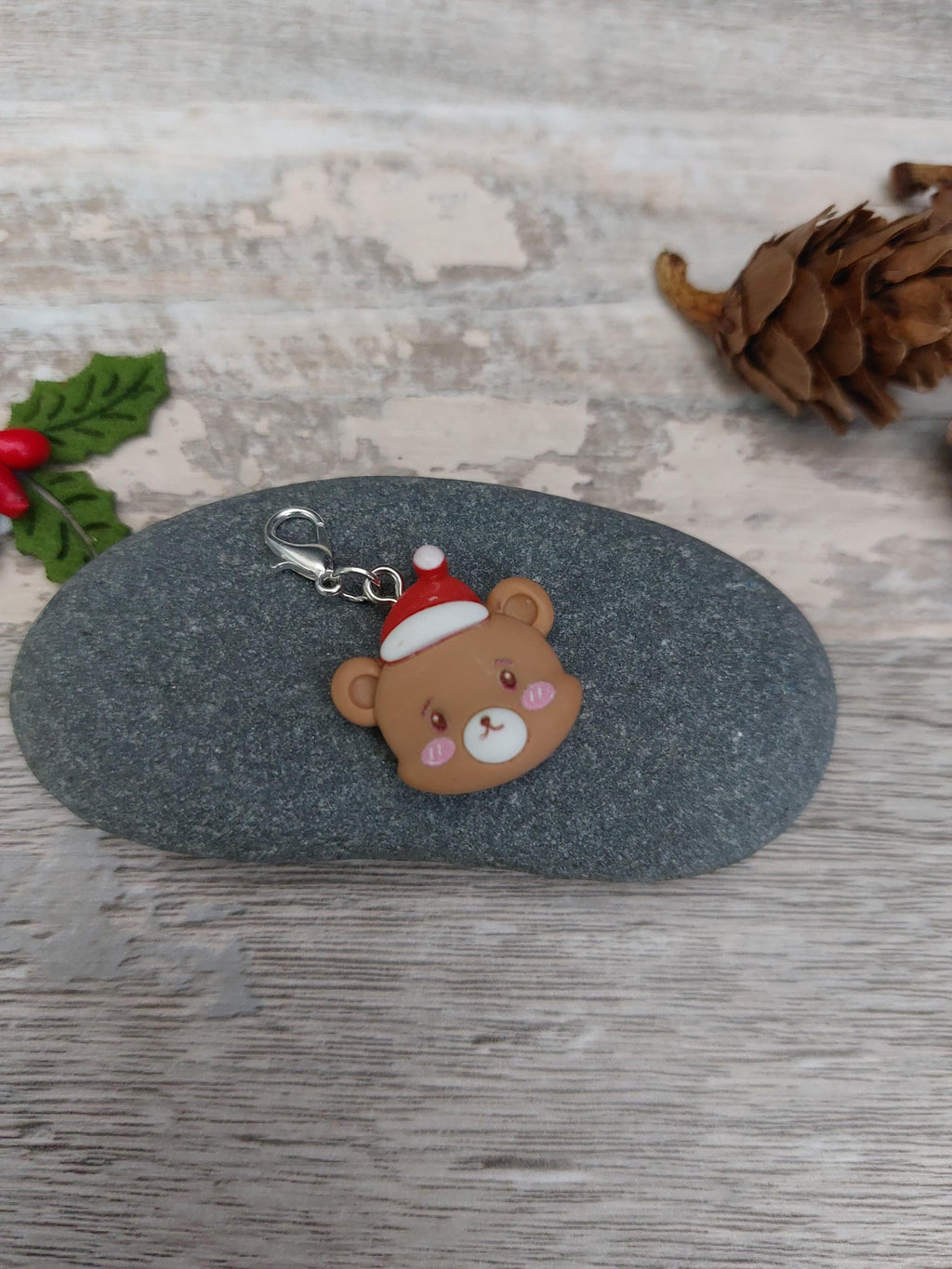 Christmas Bear in a Santa Hat Stitch Marker for Knitting & Crochet | Cute Winter Project Keeper | Yarn Accessories