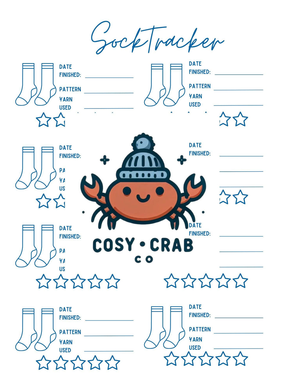 Printable Sock Knitting / Crochet Tracker | Digital Download |