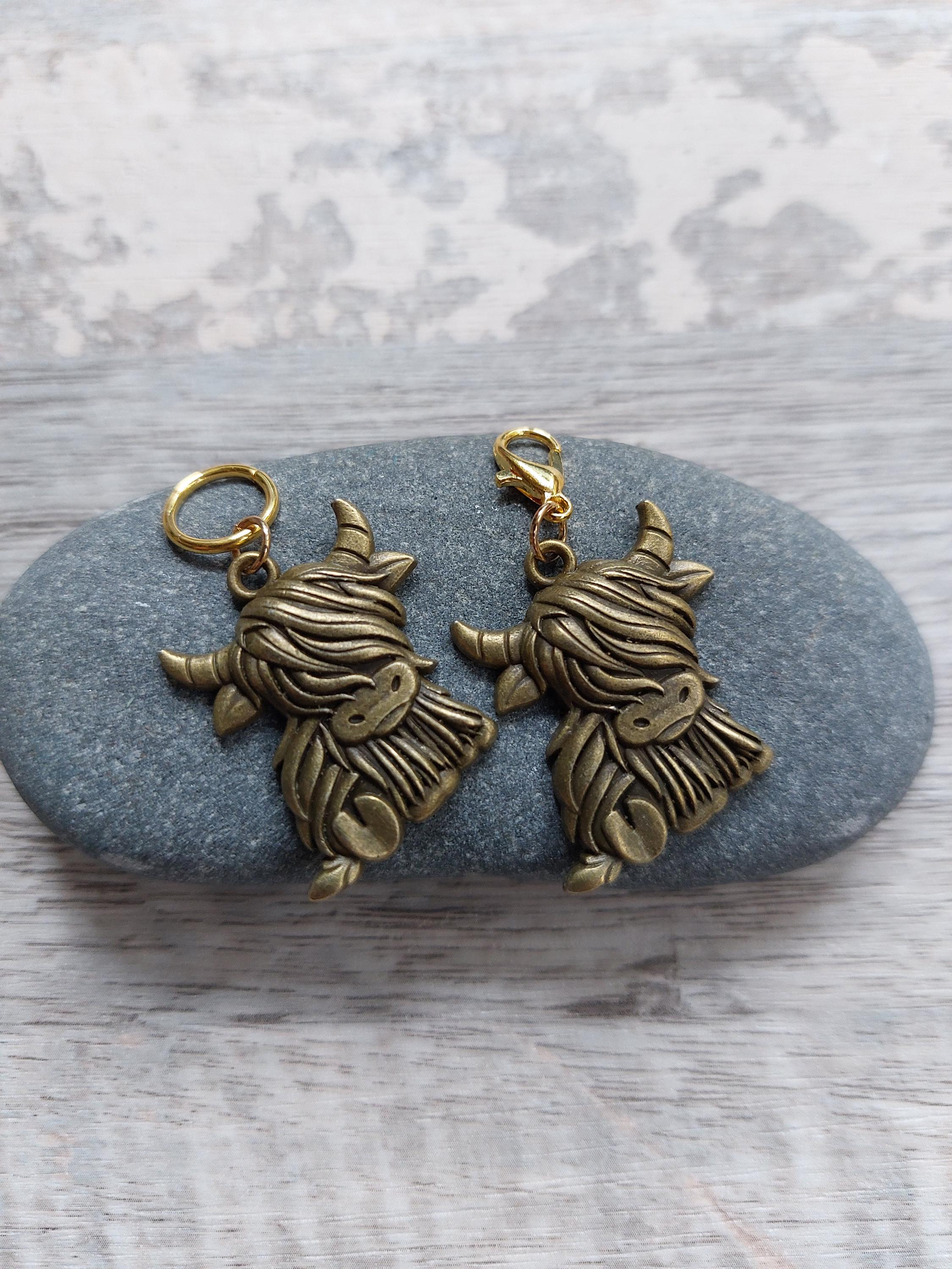 Large Bronze Highland Cow Stitch Marker