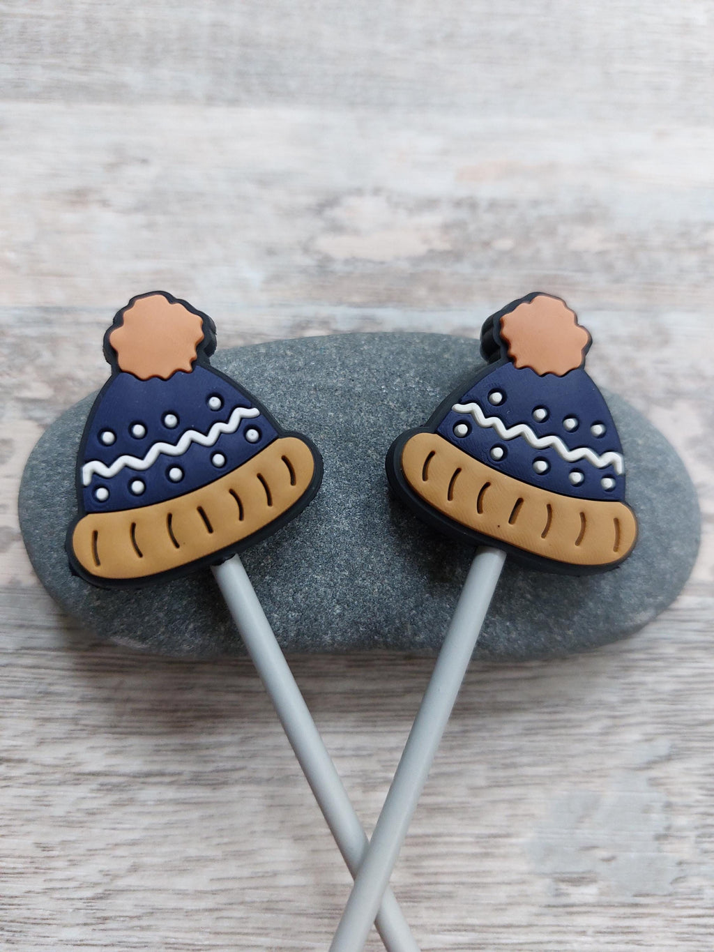 Pair of Blue Bobble Hat Stitch Stoppers