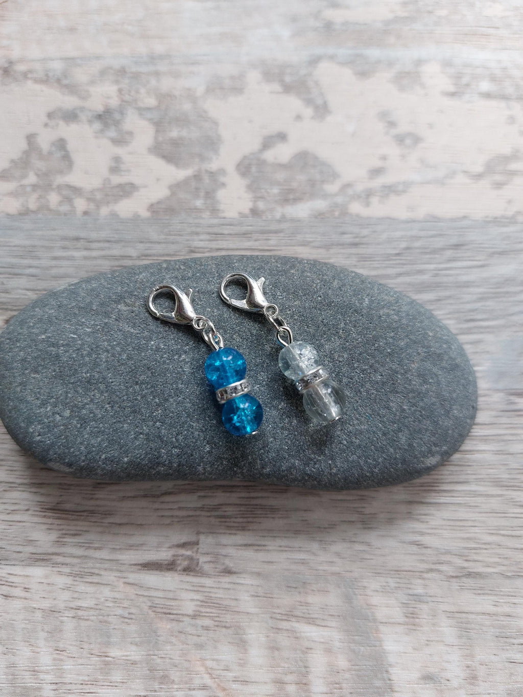 Pair of Tiny Glass Yarn Ball Stitch Markers – 2 Handmade Coloured Yarn Ball Charms – Knitting & Crochet - Gift for Knitters and Crocheters