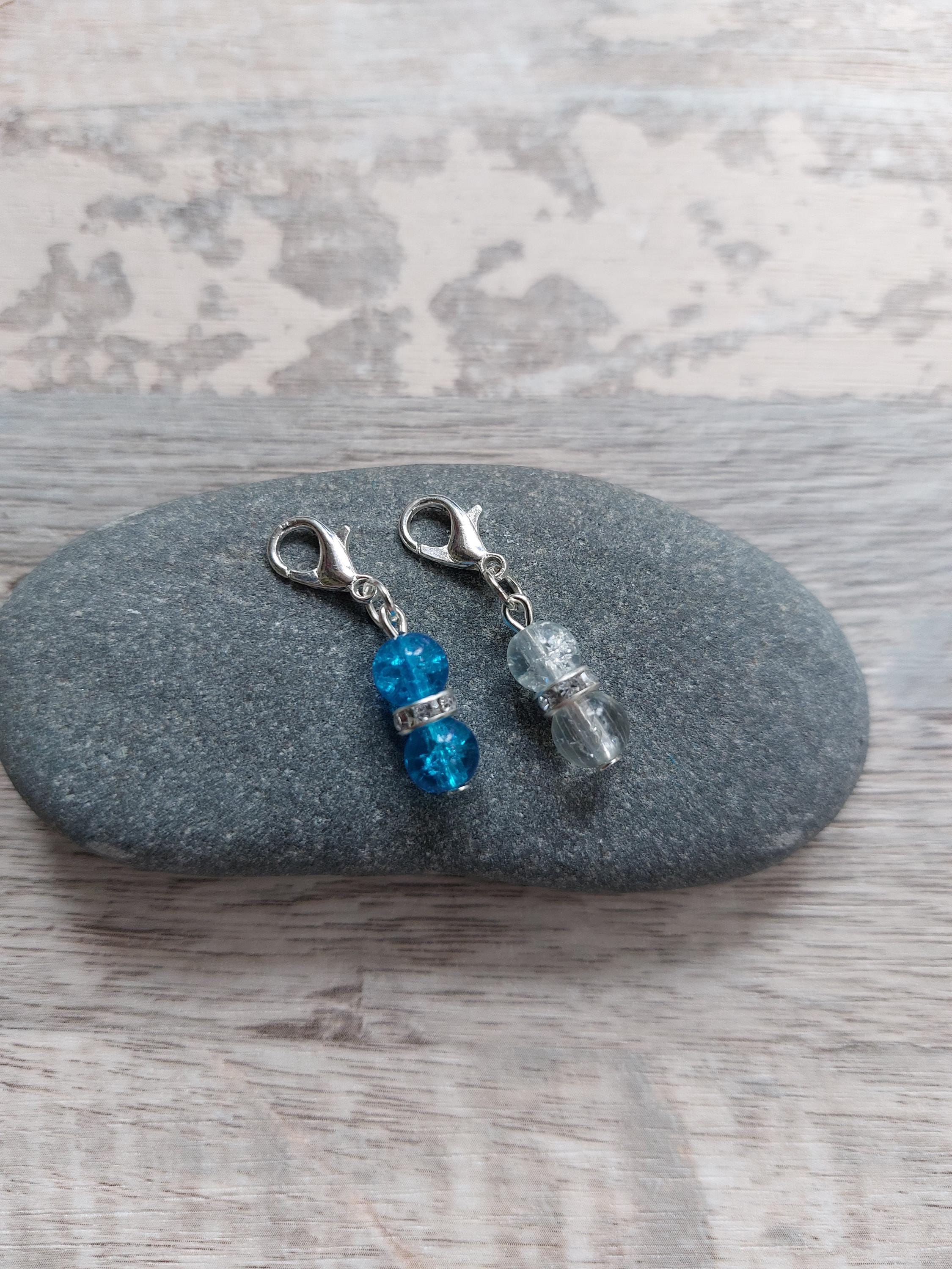 Pair of Tiny Glass Yarn Ball Stitch Markers – 2 Handmade Coloured Yarn Ball Charms – Knitting & Crochet - Gift for Knitters and Crocheters