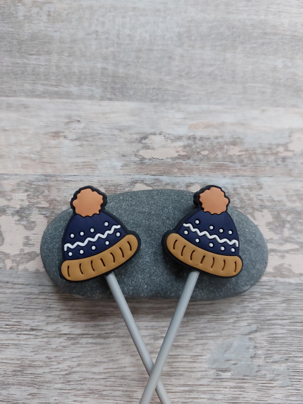 Pair of Blue Bobble Hat Stitch Stoppers
