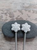 Two Dinky White Snowflake Stitch Stoppers – Christmas Needle Stoppers – Silicone – Knitting Notions – Point Protectors - Pack of 2