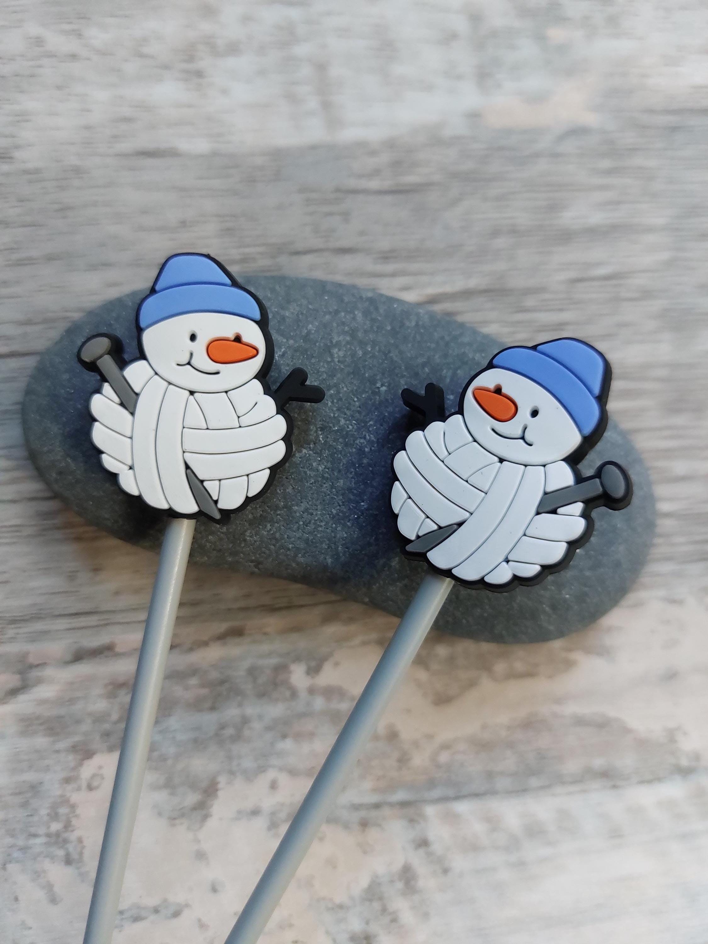 Pair of Stitchy Snowmen Stitch Stoppers – Christmas Needle Stoppers – Silicone – Knitting Notions – Point Protectors – Pack of 2