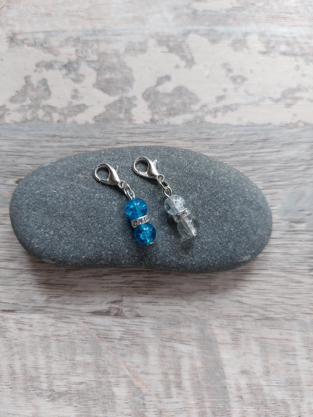 Pair of Tiny Glass Yarn Ball Stitch Markers – 2 Handmade Coloured Yarn Ball Charms – Knitting & Crochet - Gift for Knitters and Crocheters