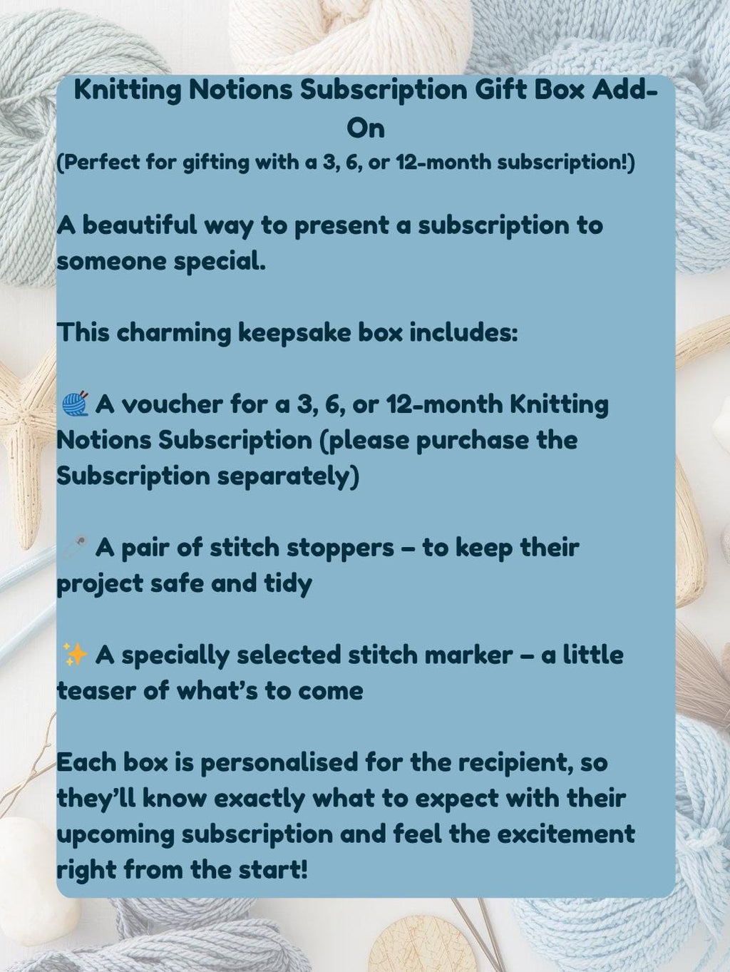 ADD ON ITEM - Gift Box Voucher Subscription Box Knitting Gift Box – Stitch Markers, Stitch Stoppers & Seasonal -  Cosy -  Gift