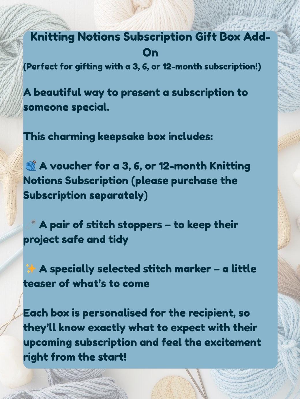 ADD ON ITEM - Gift Box Voucher Subscription Box Knitting Gift Box – Stitch Markers, Stitch Stoppers & Seasonal -  Cosy -  Gift