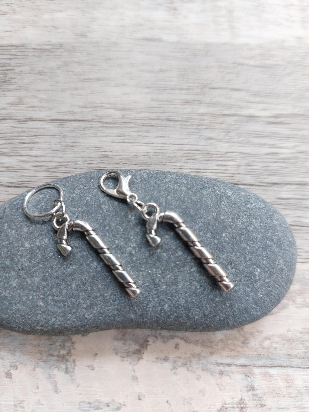 Silver Candy Cane Stitch Marker