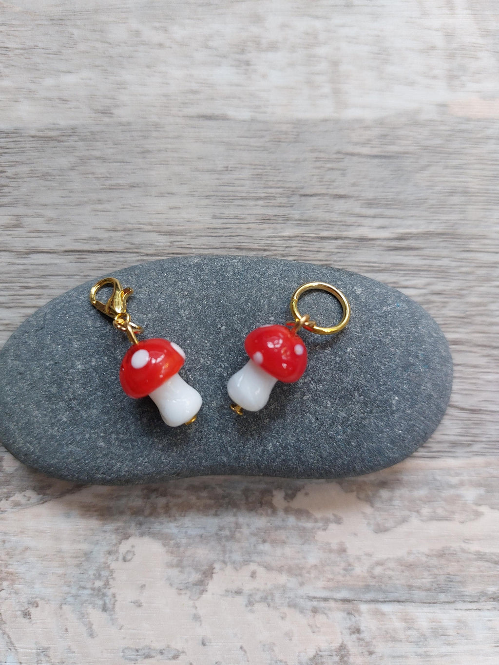 Glass Toadstool Stitch Marker | Magical Knitting & Crochet Accessory | Tiny Yarn Project Keeper