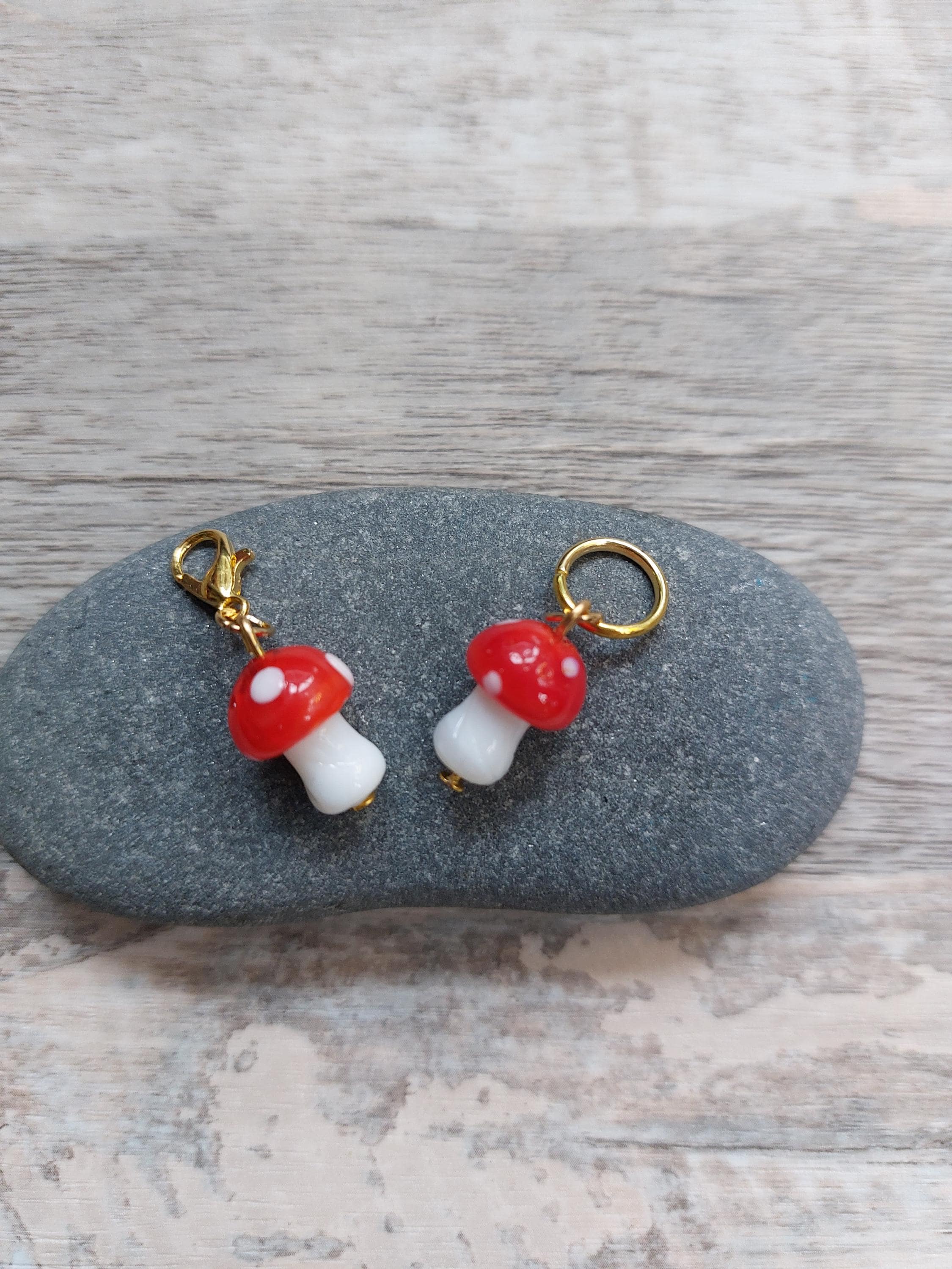 Glass Toadstool Stitch Marker | Magical Knitting & Crochet Accessory | Tiny Yarn Project Keeper