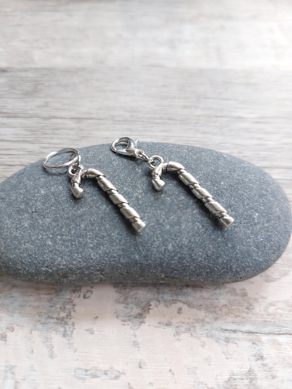 Silver Candy Cane Stitch Marker