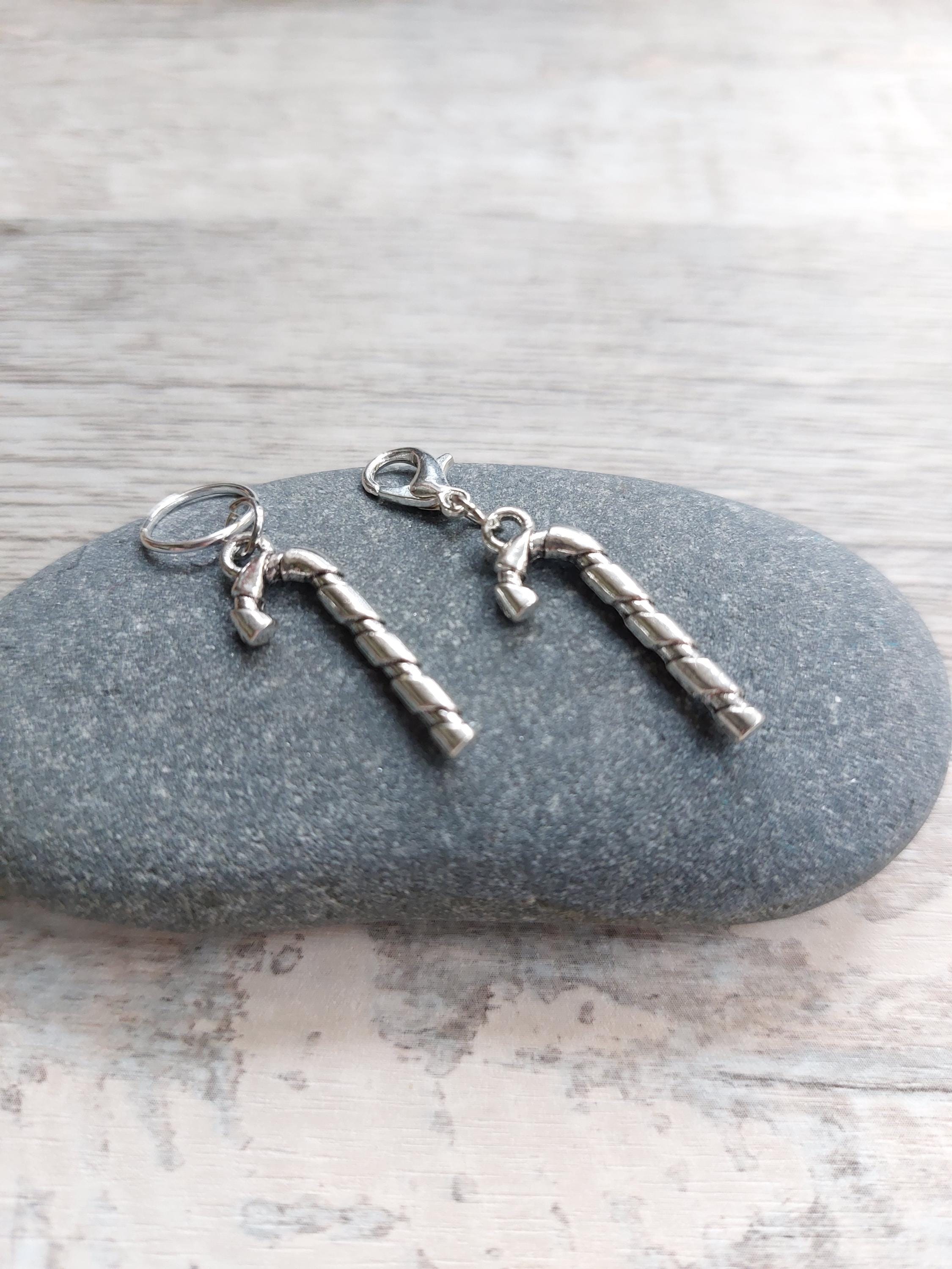 Silver Candy Cane Stitch Marker