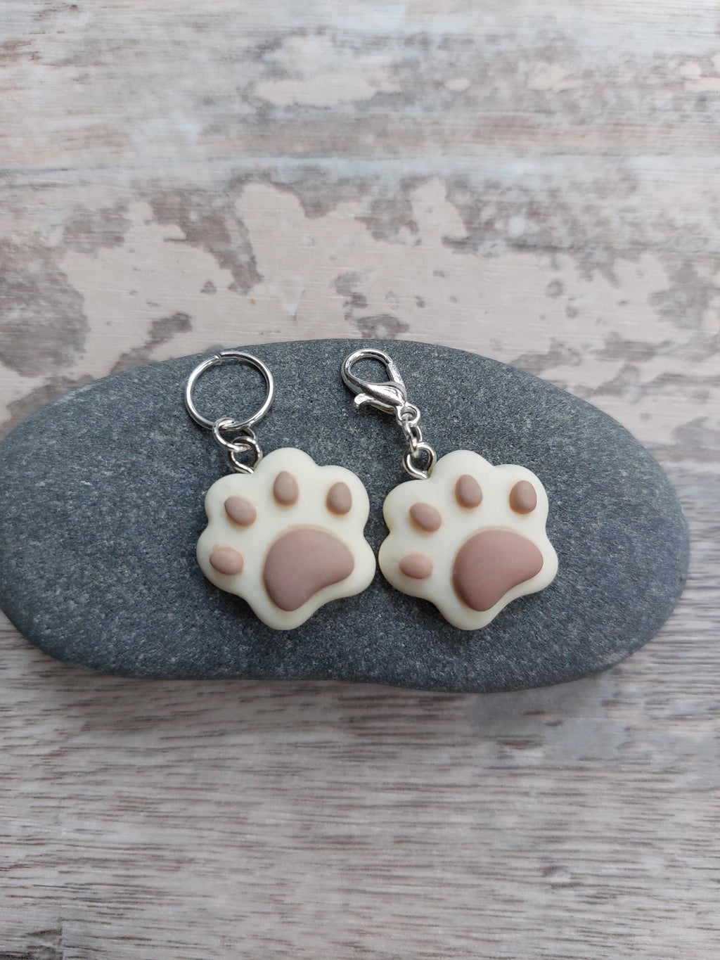 Cream and Brown Dog Paw Stitch Marker