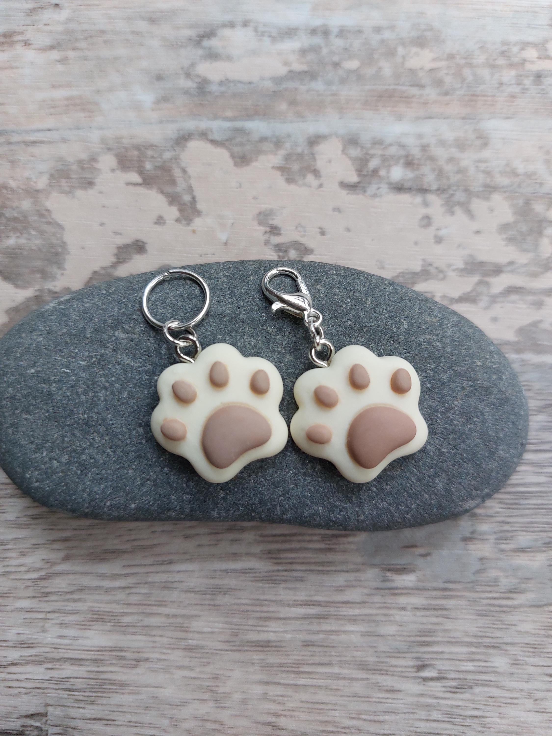 Cream and Brown Dog Paw Stitch Marker