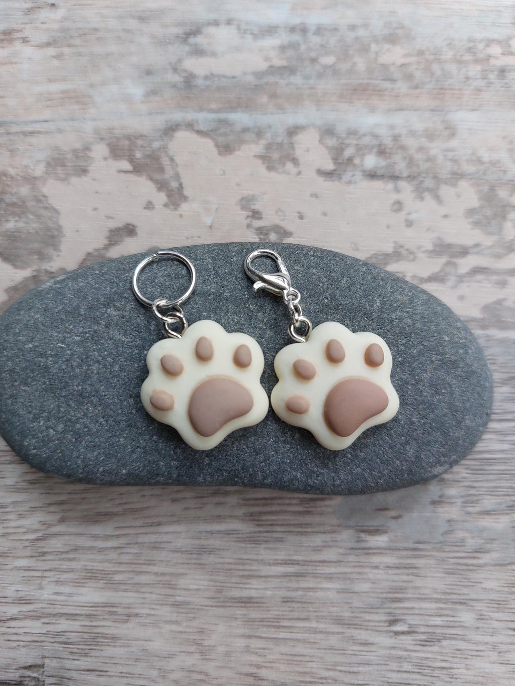 Cream and Brown Paw Stitch Marker | Cute Knitting & Crochet Accessory | Cat or Dog Yarn Project Keeper