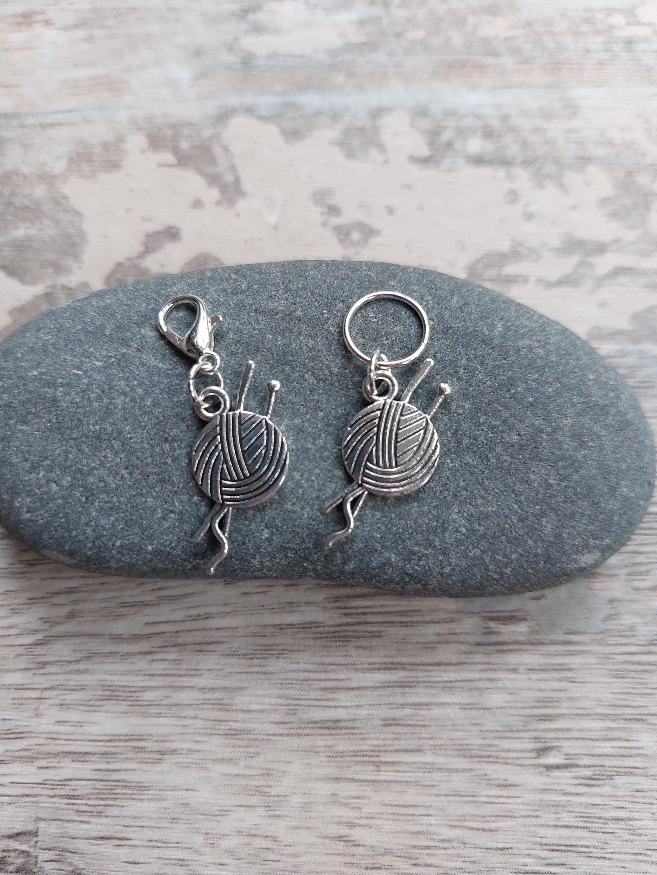 Knitting Ball and Needles Stitch Marker | Cute Knitting & Crochet Accessory | Metal Yarn Project Keeper