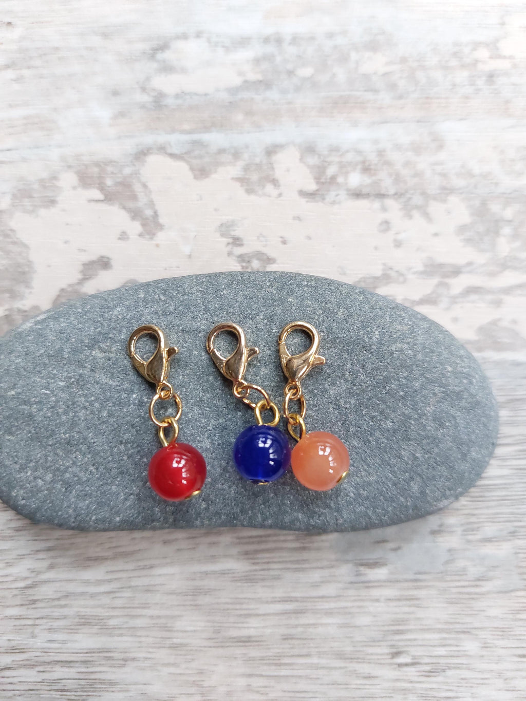 Collection of 3 Coloured Glass Buoy Stitch Markers for Knitting & Crochet | Coastal Ocean Project Keeper Set