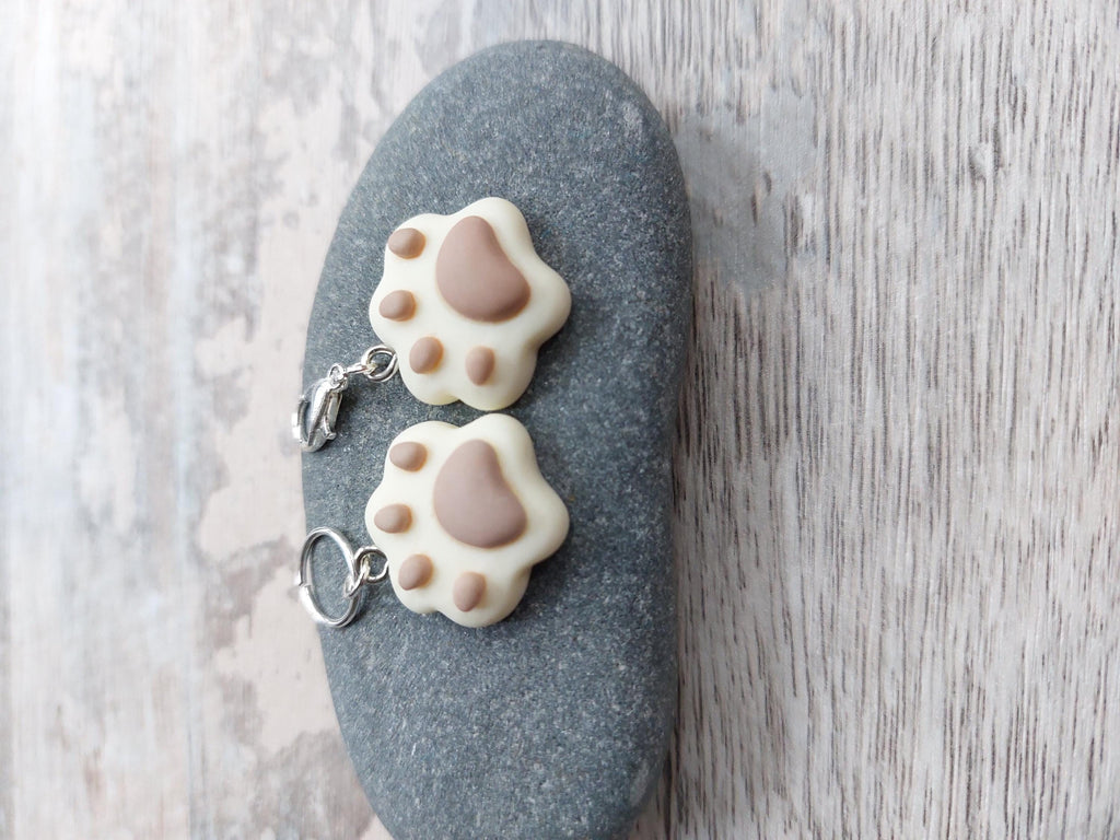 Cream and Brown Dog Paw Stitch Marker