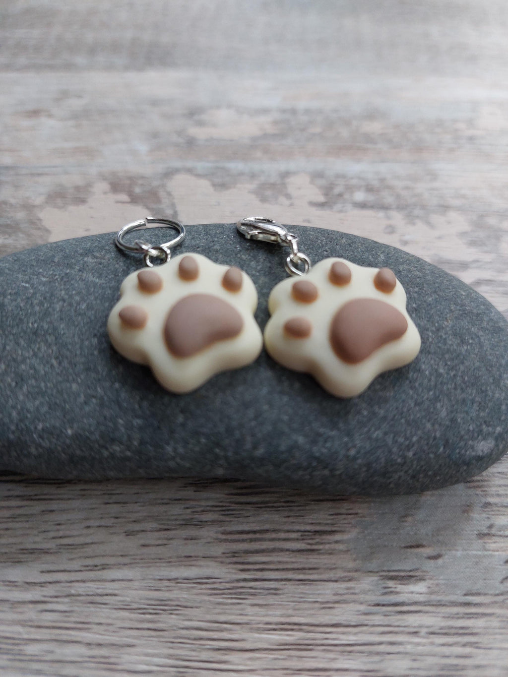 Cream and Brown Dog Paw Stitch Marker