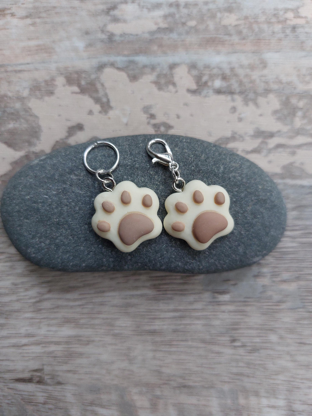 Cream and Brown Dog Paw Stitch Marker