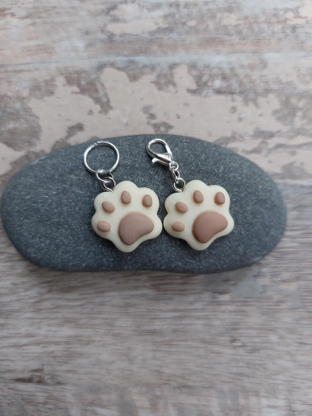 Cream and Brown Paw Stitch Marker | Cute Knitting & Crochet Accessory | Cat or Dog Yarn Project Keeper