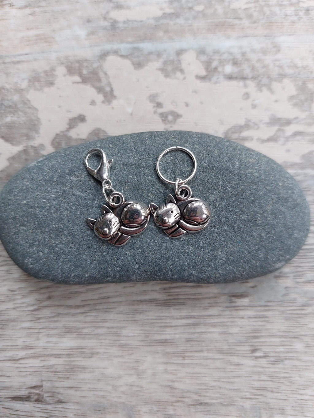 Curled Up Cat Stitch Marker | Cute Knitting & Crochet Accessory | Metal Yarn Project Keeper