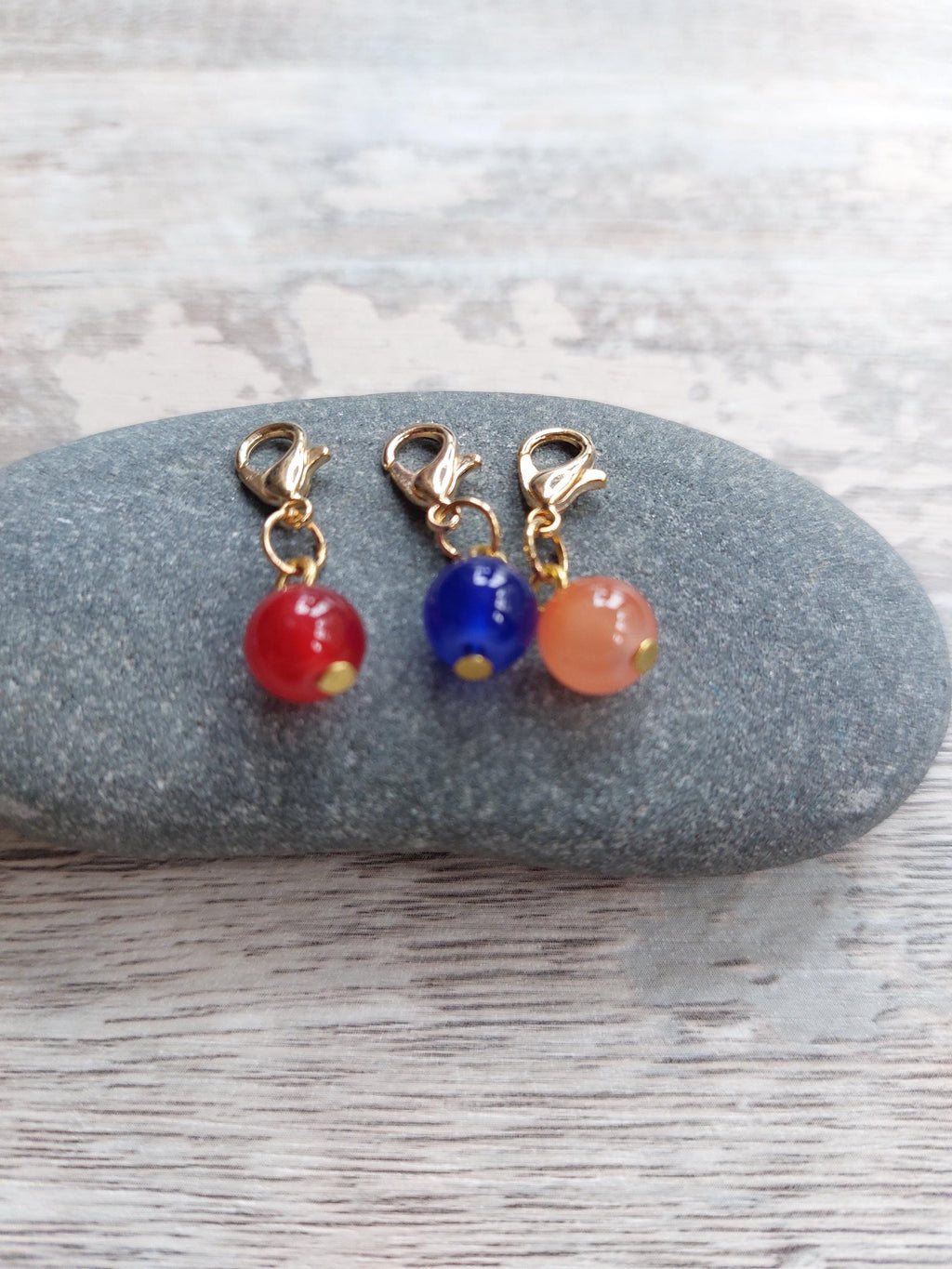 Collection of 3 Coloured Glass Buoy Stitch Markers for Knitting & Crochet | Coastal Ocean Project Keeper Set