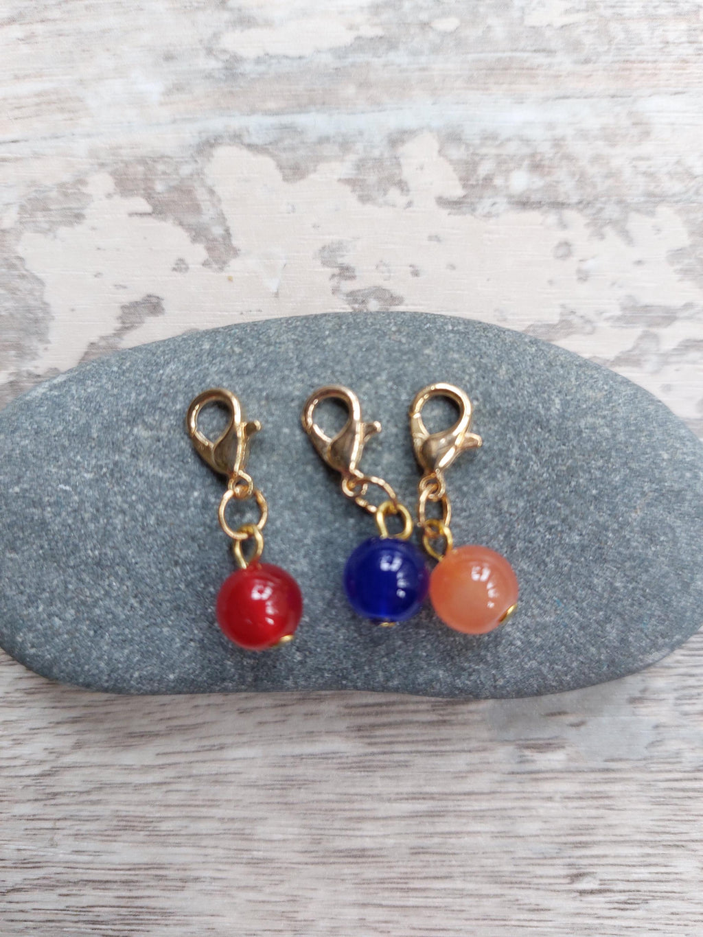 Collection of 3 Coloured Glass Buoy Stitch Markers for Knitting & Crochet | Coastal Ocean Project Keeper Set